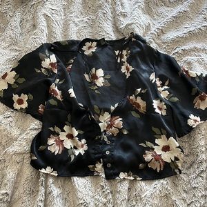 Forever 21 Black Flower Cropped Kimono